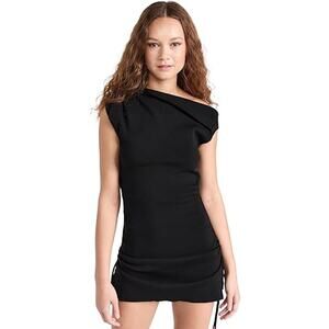 Lioness Original Sin Black Onyx One Shoulder Ruched Mini Bodycon Dress Size S